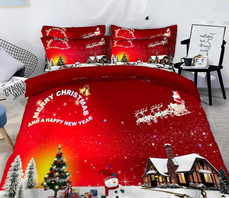 3D Snow House Tree 32026 Christmas Quilt Duvet Cover Xmas Bed Pillowcases