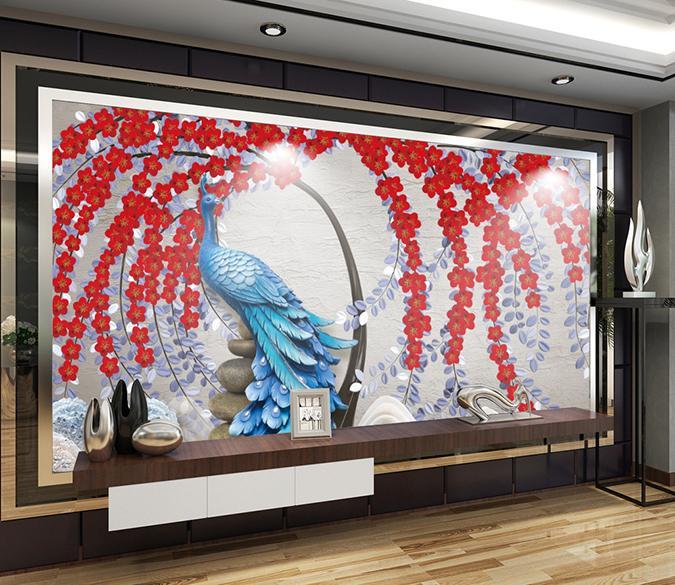 3D Peacock Safflower 870 Wall Murals Wallpaper AJ Wallpaper 2 