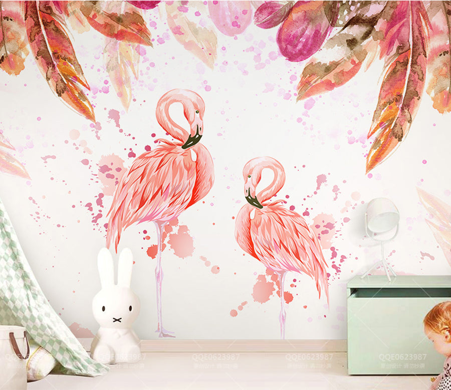 3D Flamingo Feather WG155 Wall Murals