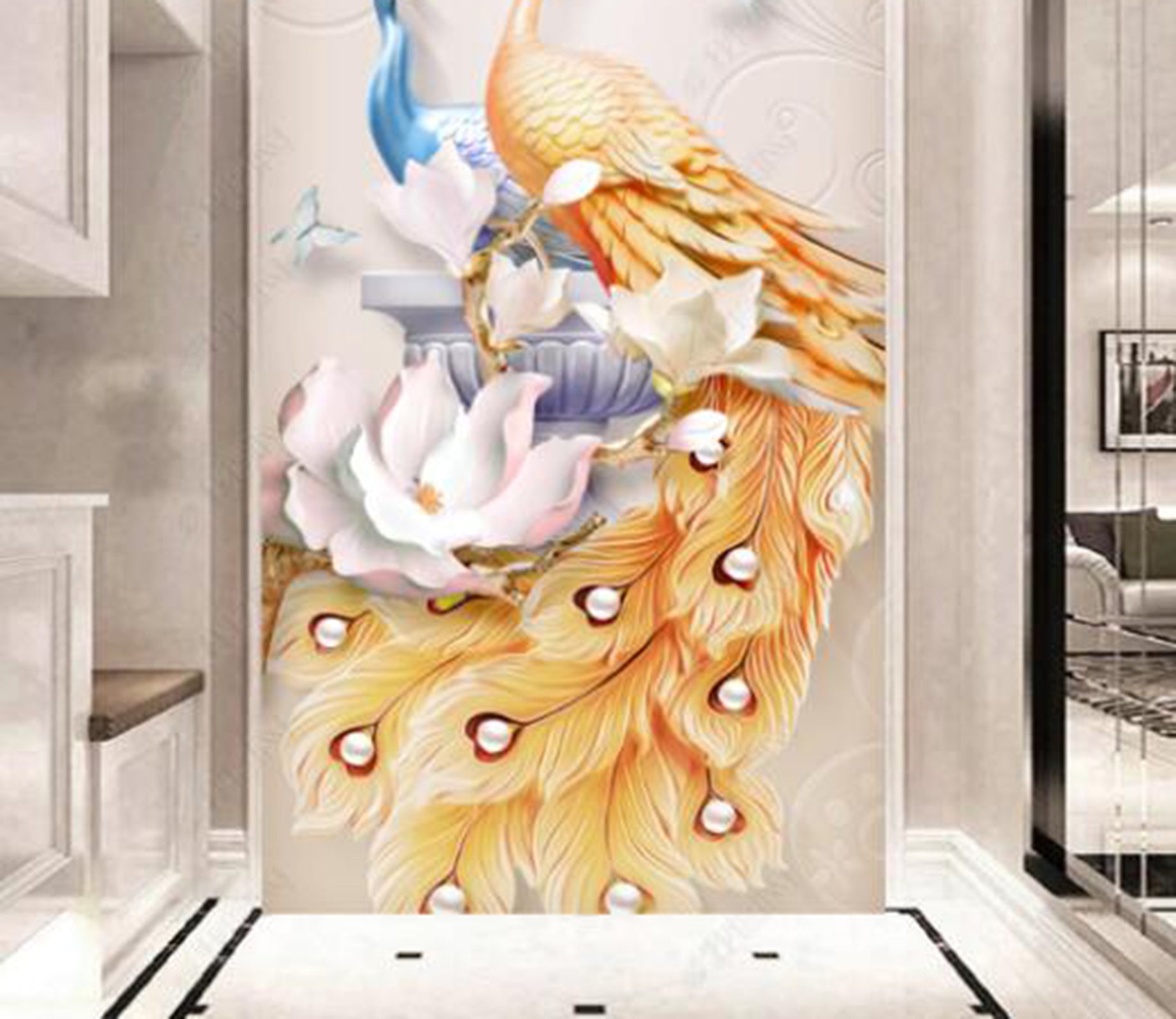 3D Pearl Peacock WC65 Wall Murals Wallpaper AJ Wallpaper 