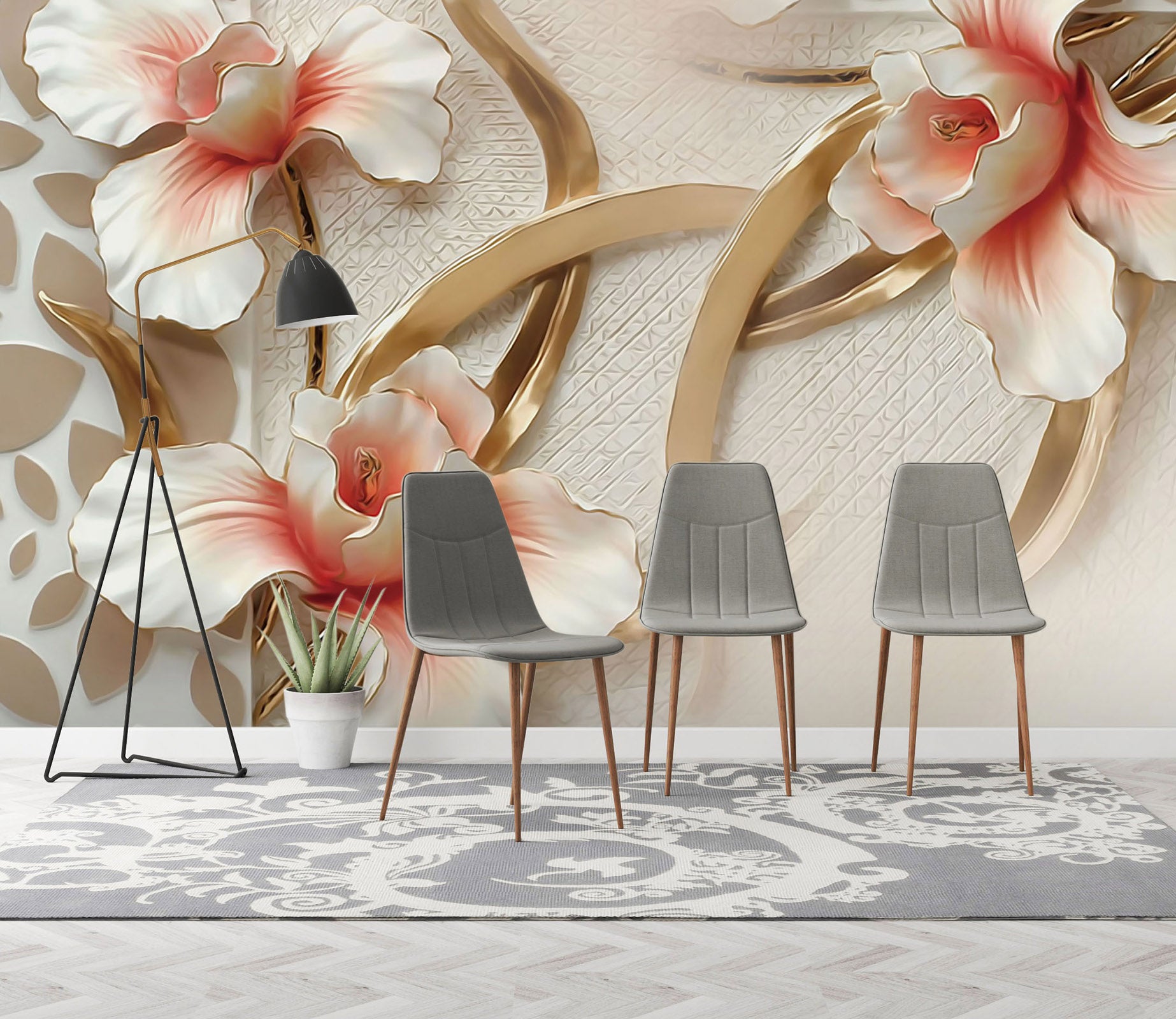 3D Embossed Flower 018 Wall Murals