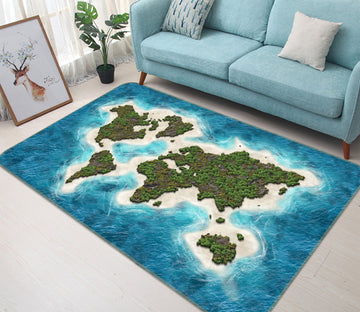 3D Green Island 2003 World Map Non Slip Rug Mat