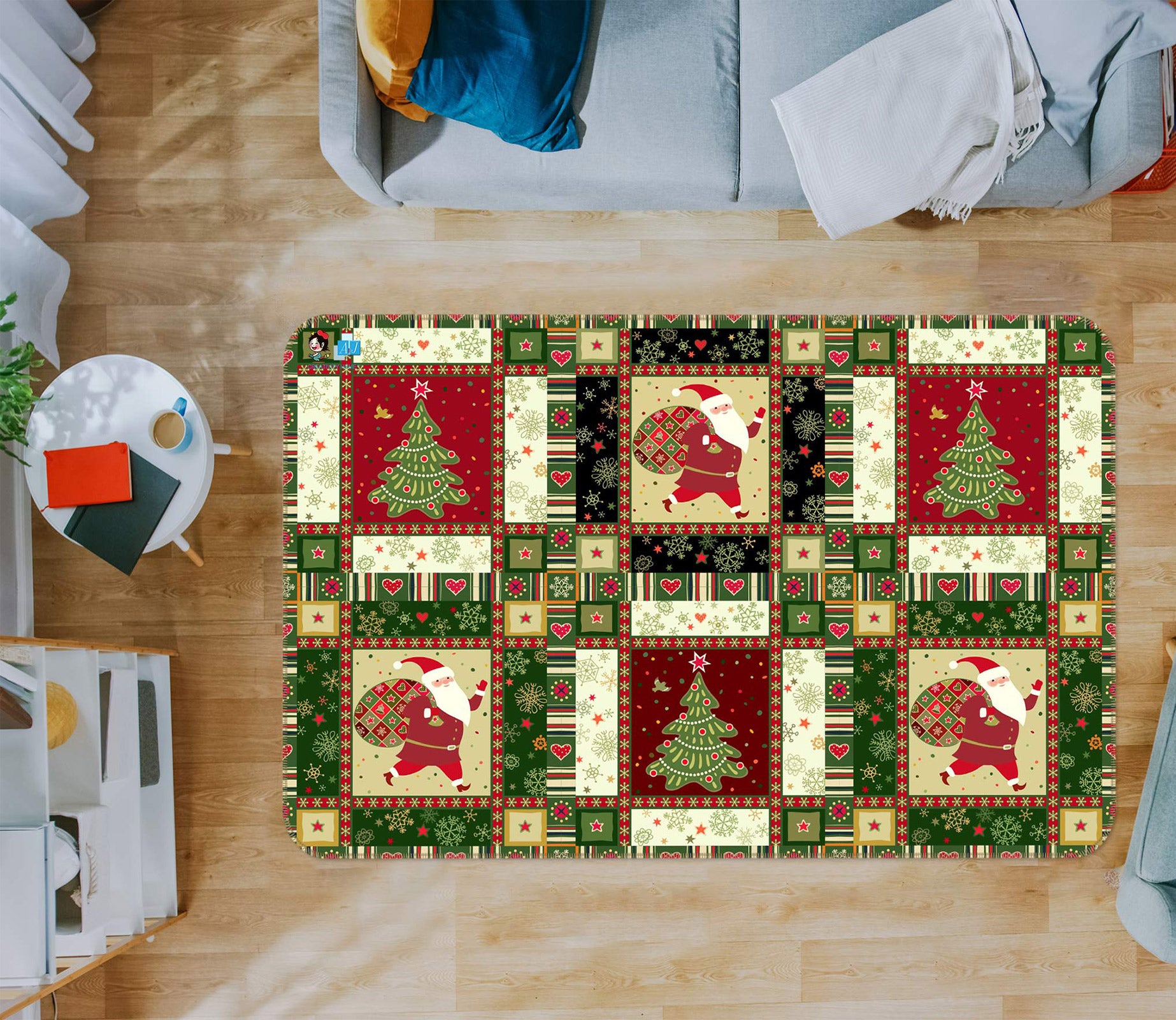 3D Tree Square Pattern 56132 Christmas Non Slip Rug Mat Xmas