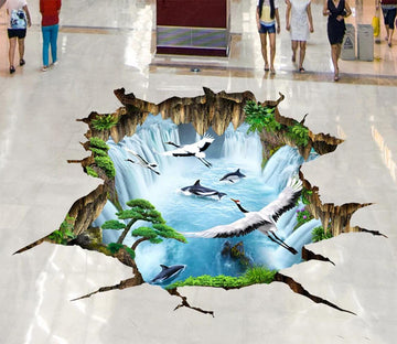 3D Valley Waterfall 043 Floor Mural  Self-Adhesive Sticker Bathroom Non-slip Waterproof Flooring Murals