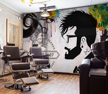 3D Man Cut Hair 1456 Barber Shop Wall Murals