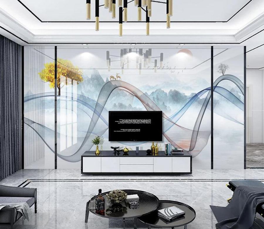 3D Two-color Ribbon 297 Wall Murals