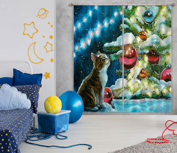 3D Cat Tree Red Ball 53127 Christmas Curtains Drapes Xmas