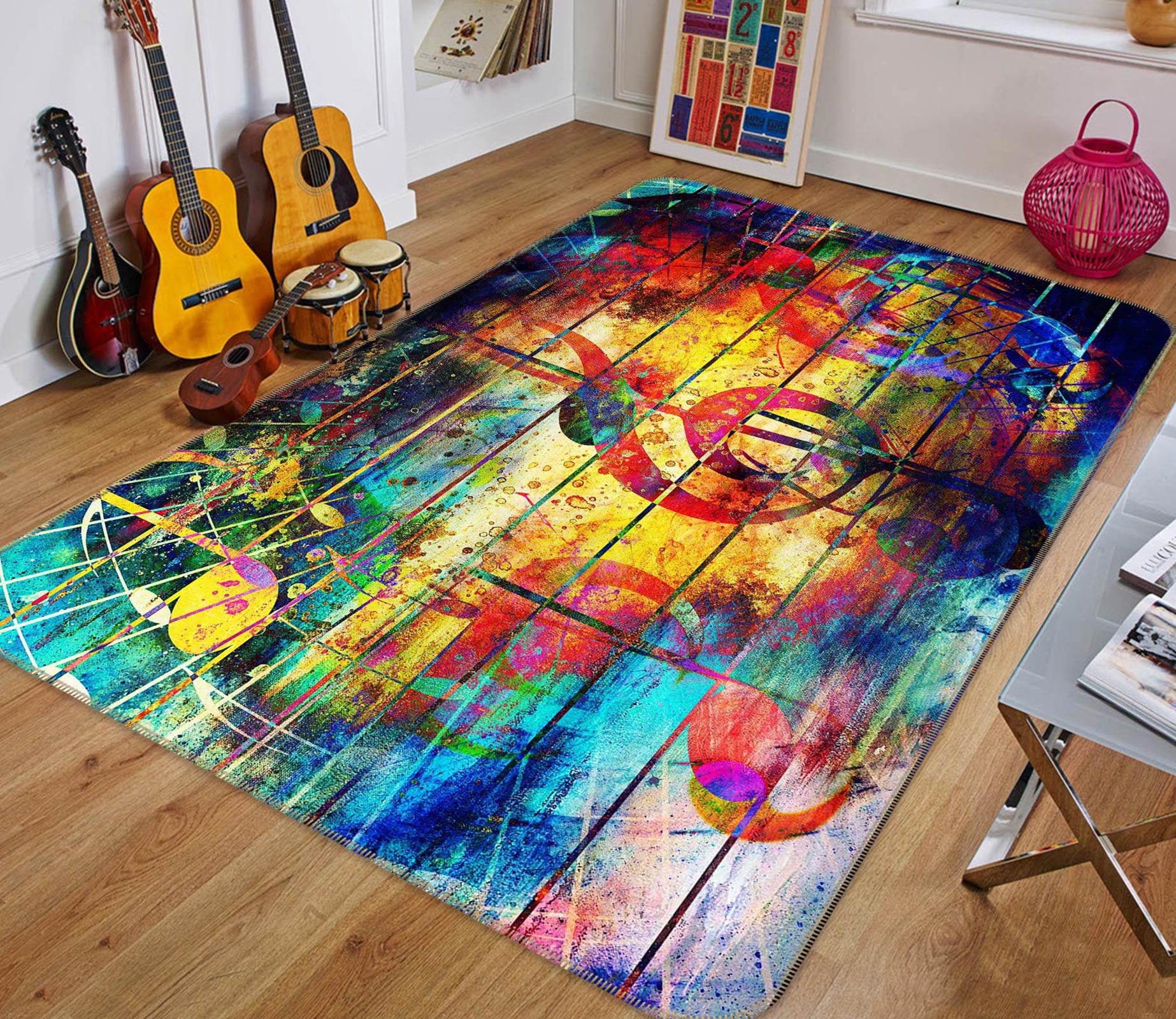 3D Red Note 1034 Non Slip Rug Mat