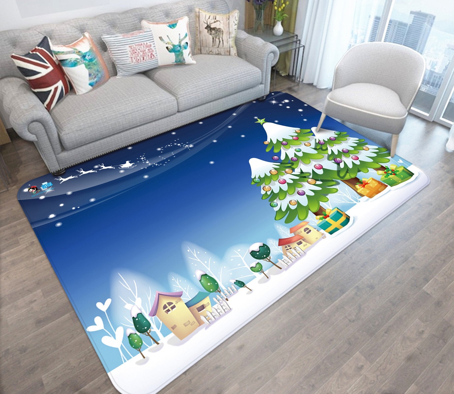 3D Cartoon Christmas Tree Sleigh 003 Non Slip Rug Mat Mat AJ Creativity Home 