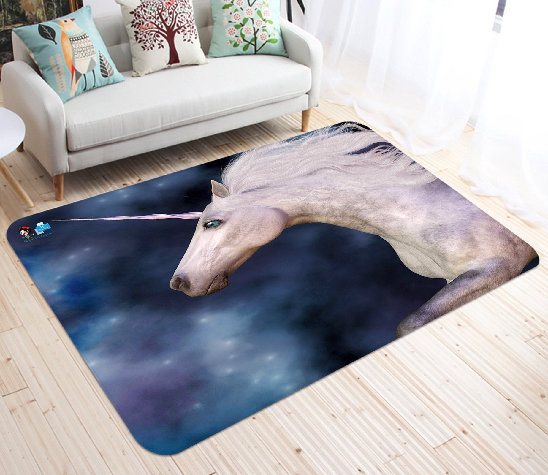 3D Blue Starry Sky Unicorn 48 Non Slip Rug Mat Mat AJ Creativity Home 