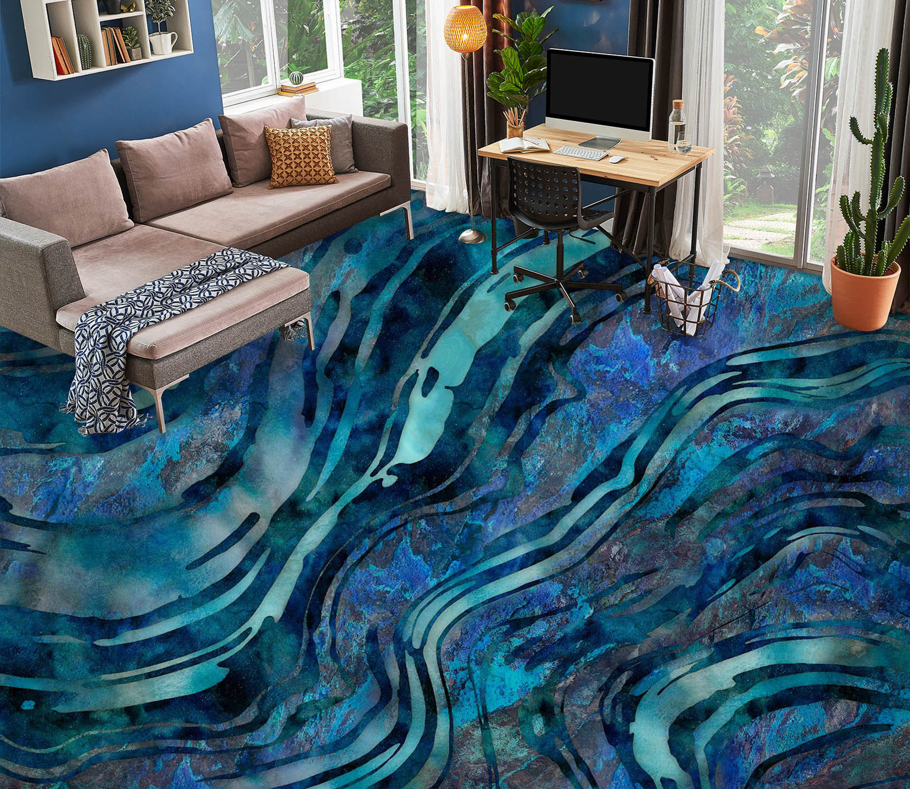 3D Navy Blue Stripes 102125 Andrea Haase Floor Mural  Wallpaper Murals Self-Adhesive Removable Print Epoxy