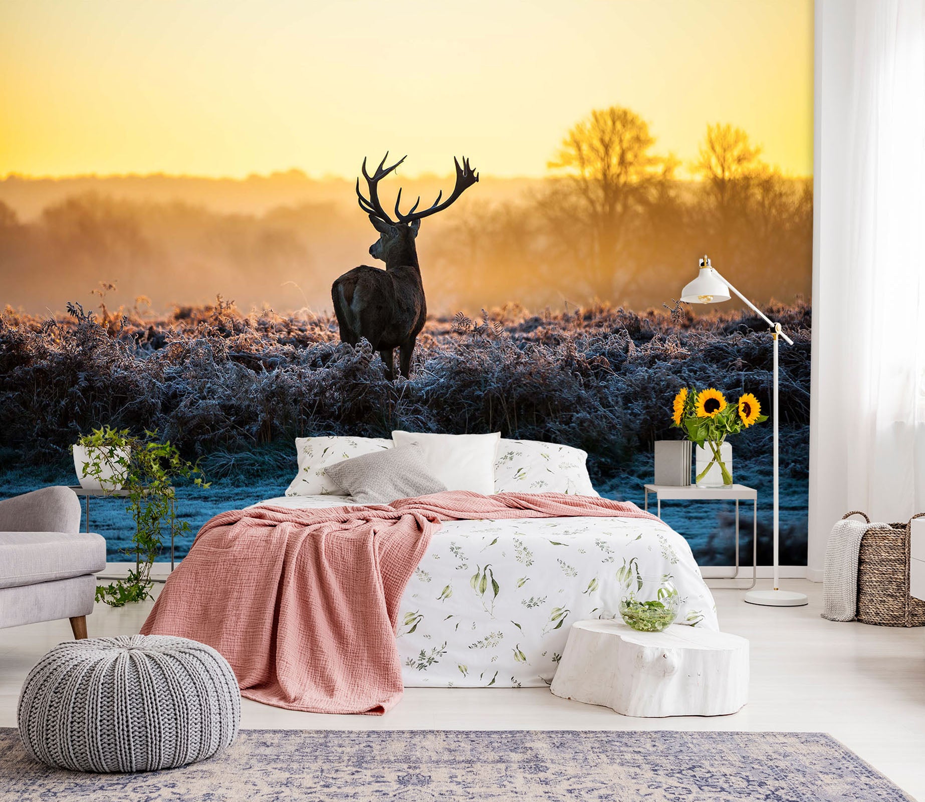 3D Elk Dusk Grassland 057 Wall Murals