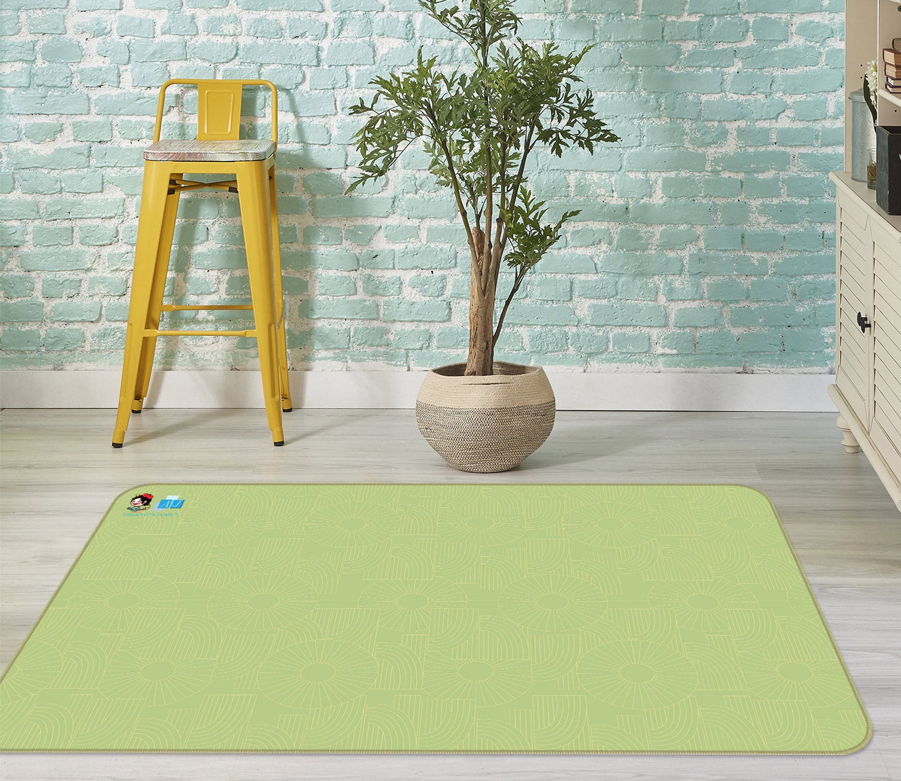 3D Green 9886 Kasumi Loffler Rug Non Slip Rug Mat