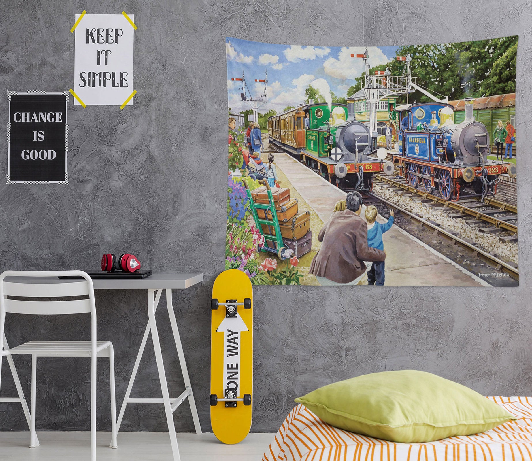 3D Train Station 11287 Trevor Mitchell Tapestry Hanging Cloth Hang