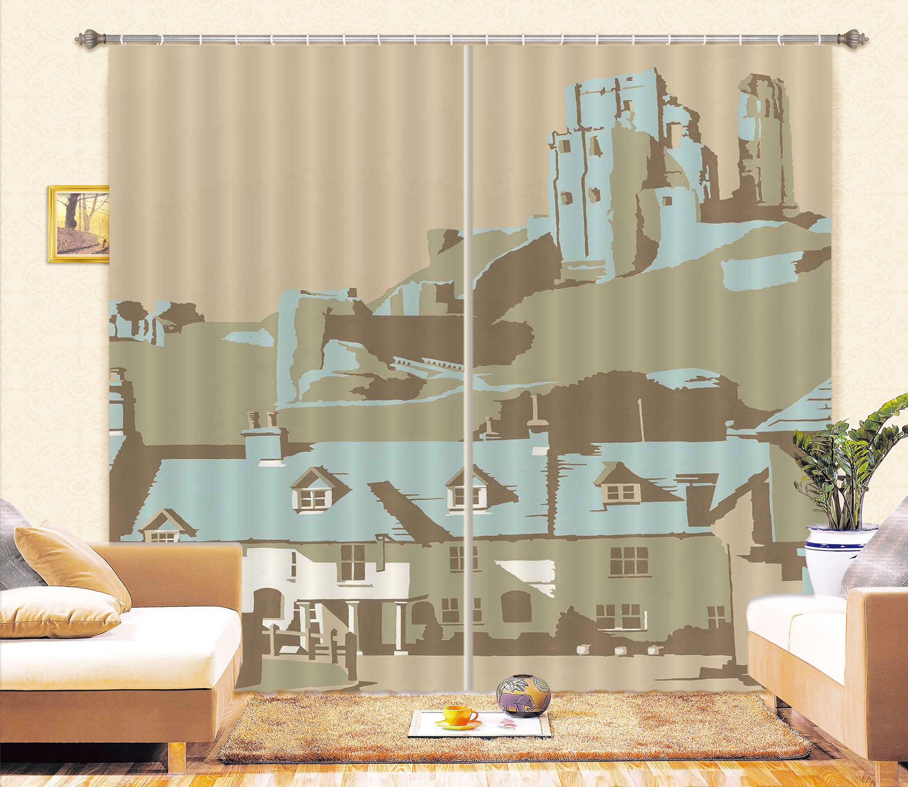 3D Corfe Castle 111 Steve Read Curtain Curtains Drapes
