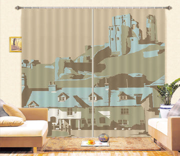 3D Corfe Castle 111 Steve Read Curtain Curtains Drapes