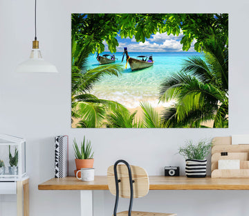 3D Wood Boat Sea 1060 Wall Sticker