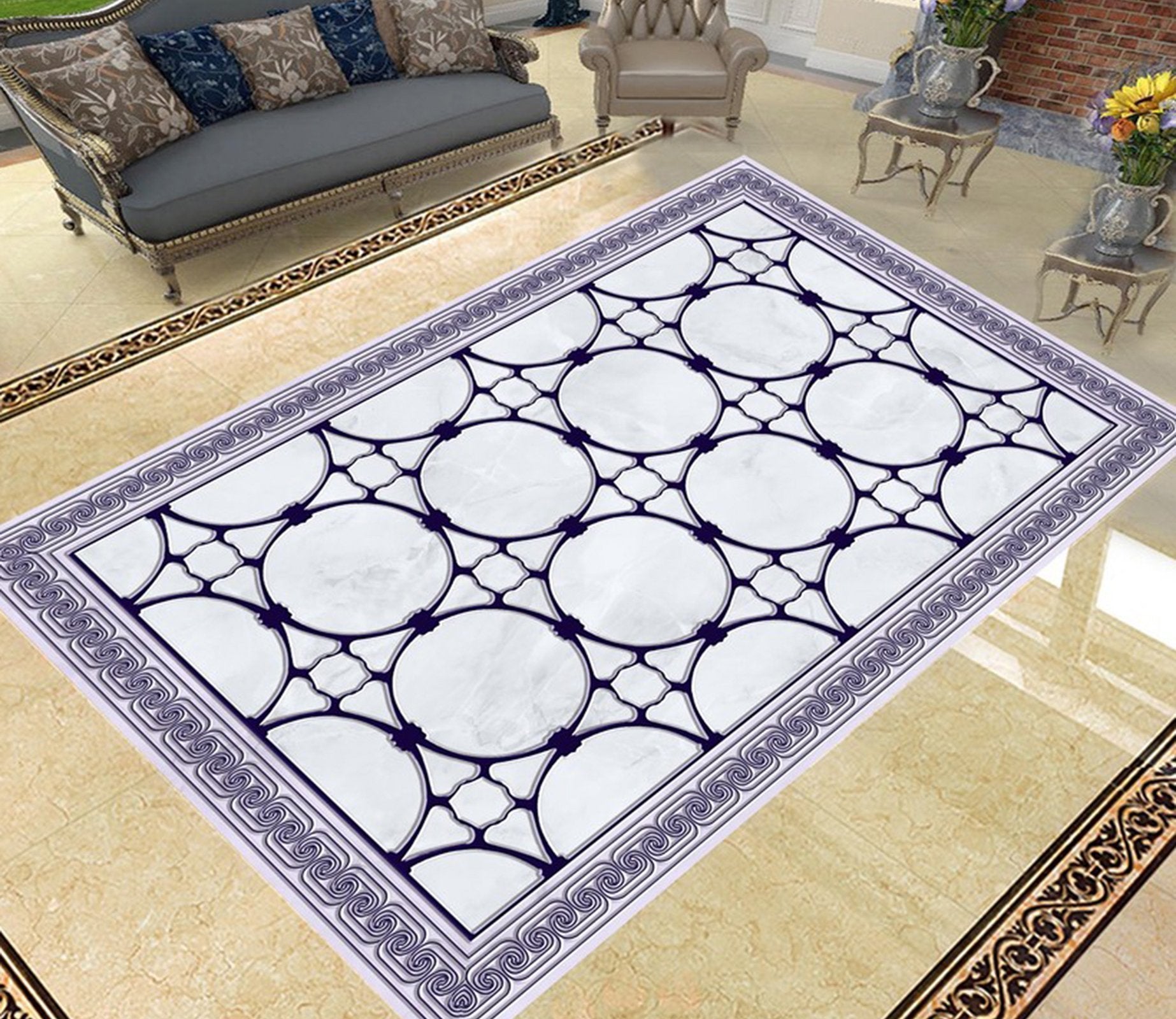 3D Blue Circular Pattern WG411 Floor Mural Wallpaper AJ Wallpaper 2 