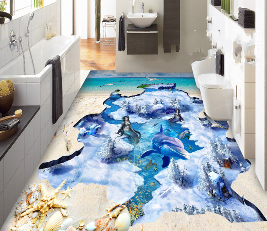 3D Sky Mermaid 428 Floor Mural  Wallpaper Murals Rug & Mat Print Epoxy waterproof bath floor