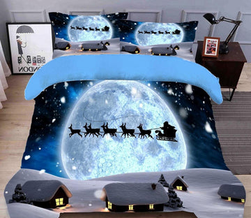 3D Moon Sleigh 31214 Christmas Quilt Duvet Cover Xmas Bed Pillowcases