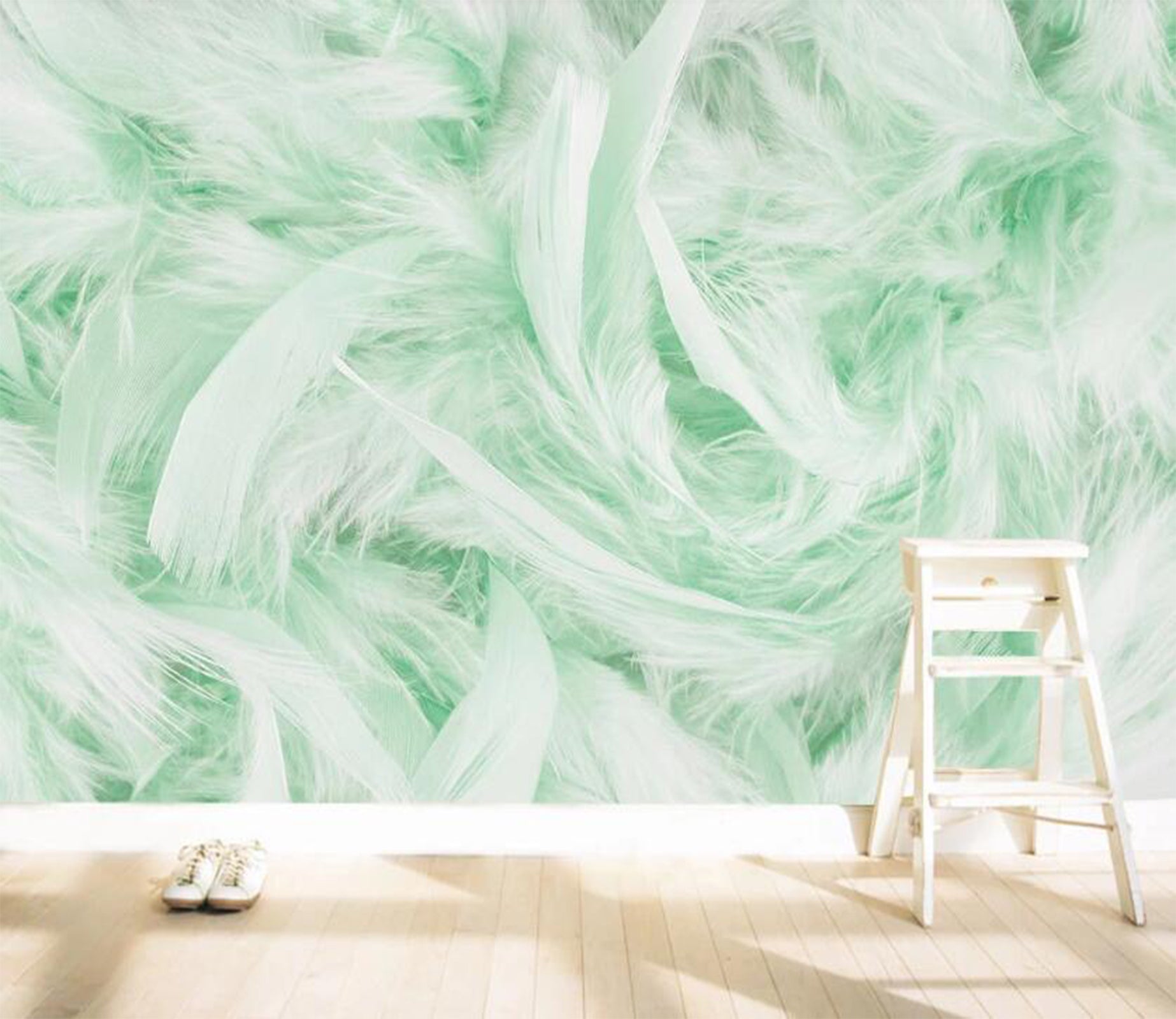 3D Pale Green Feathers Entwined 2053 Wall Murals