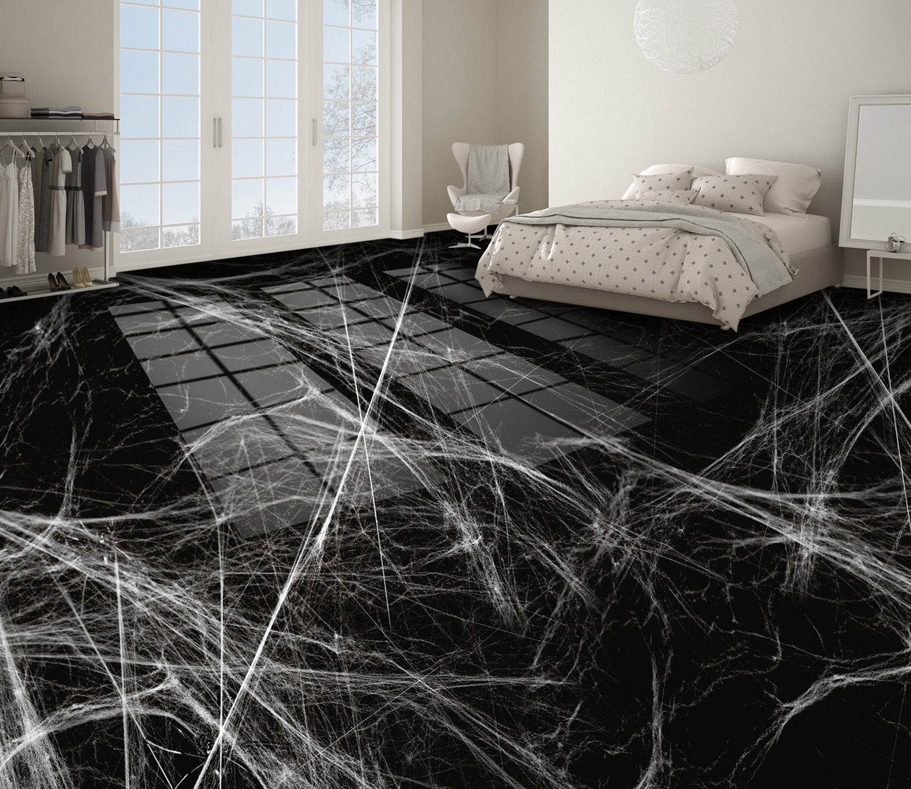 3D White Lines 018 Floor Mural  Self-Adhesive Sticker Bathroom Non-slip Waterproof Flooring Murals