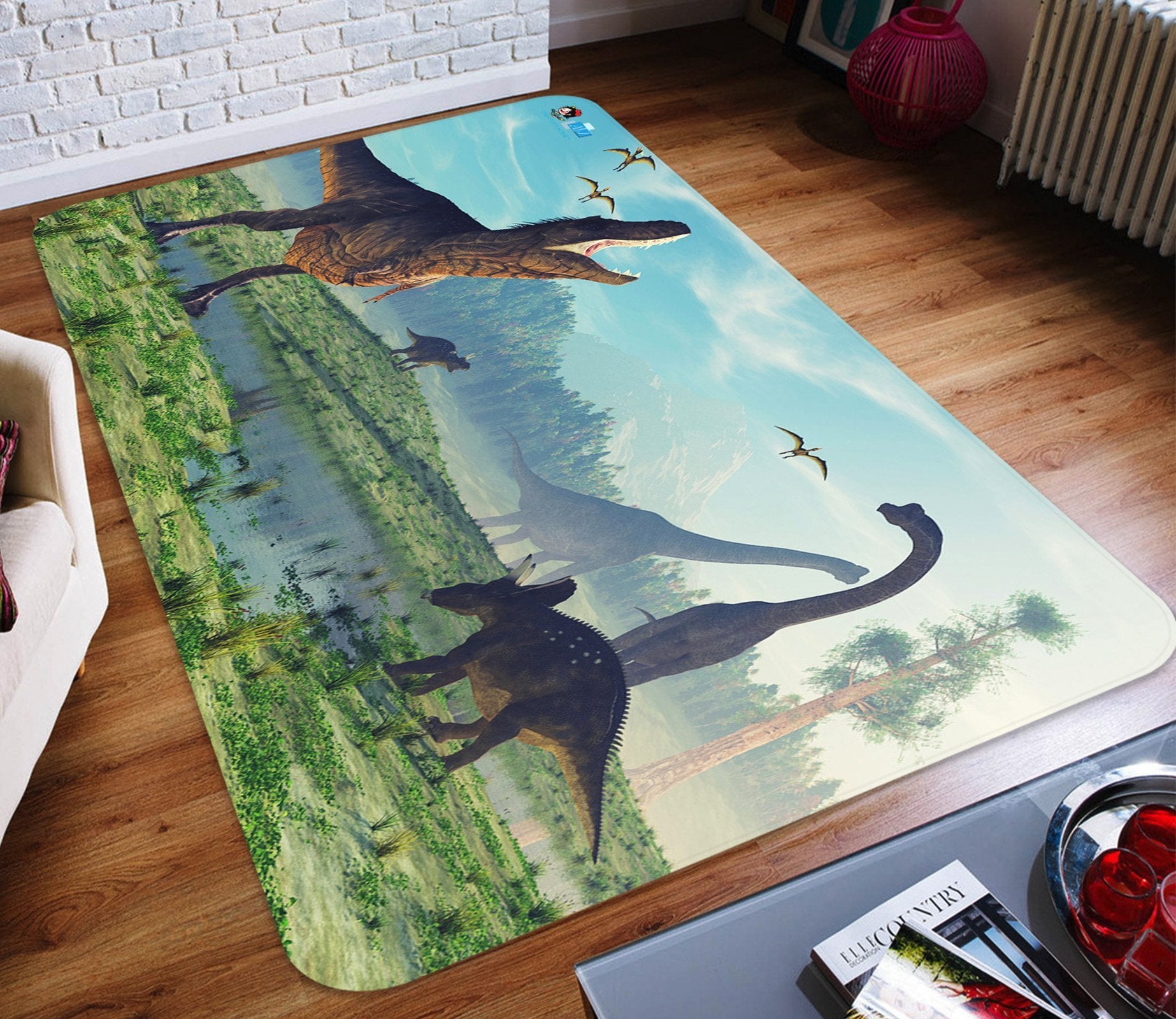 3D Dinosaur Drinking Water 80 Non Slip Rug Mat Mat AJ Creativity Home 