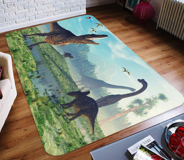 3D Dinosaur Drinking Water 80 Non Slip Rug Mat Mat AJ Creativity Home 