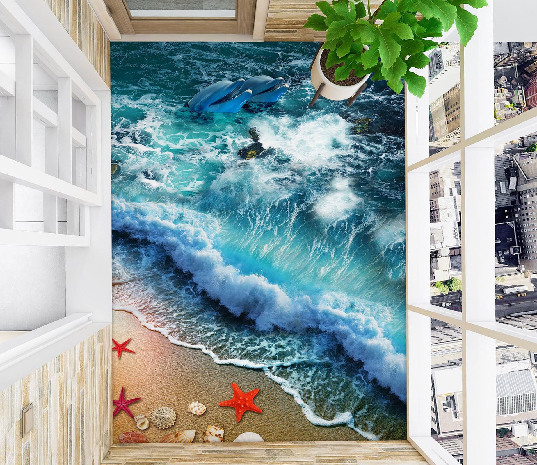 3D Three Red Starfish 297 Floor Mural  Wallpaper Murals Rug & Mat Print Epoxy waterproof bath floor