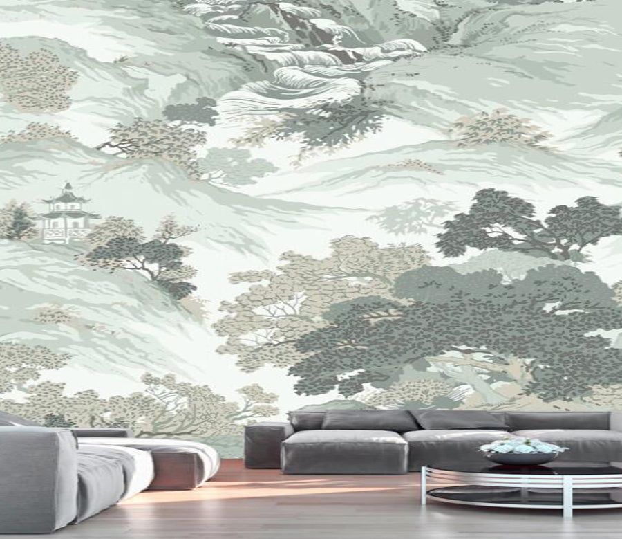 3D Mountain Trees 808 Wall Murals