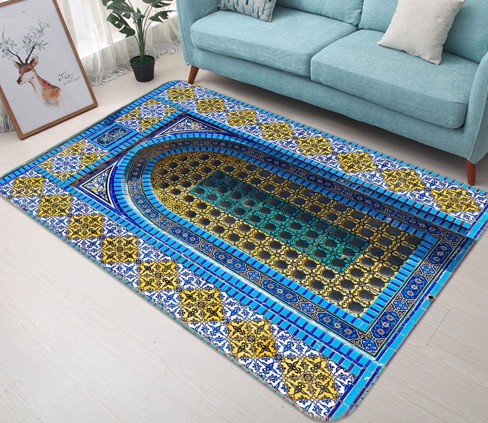 3D Yellow Pattern 194 Assaf Frank Rug Non Slip Rug Mat
