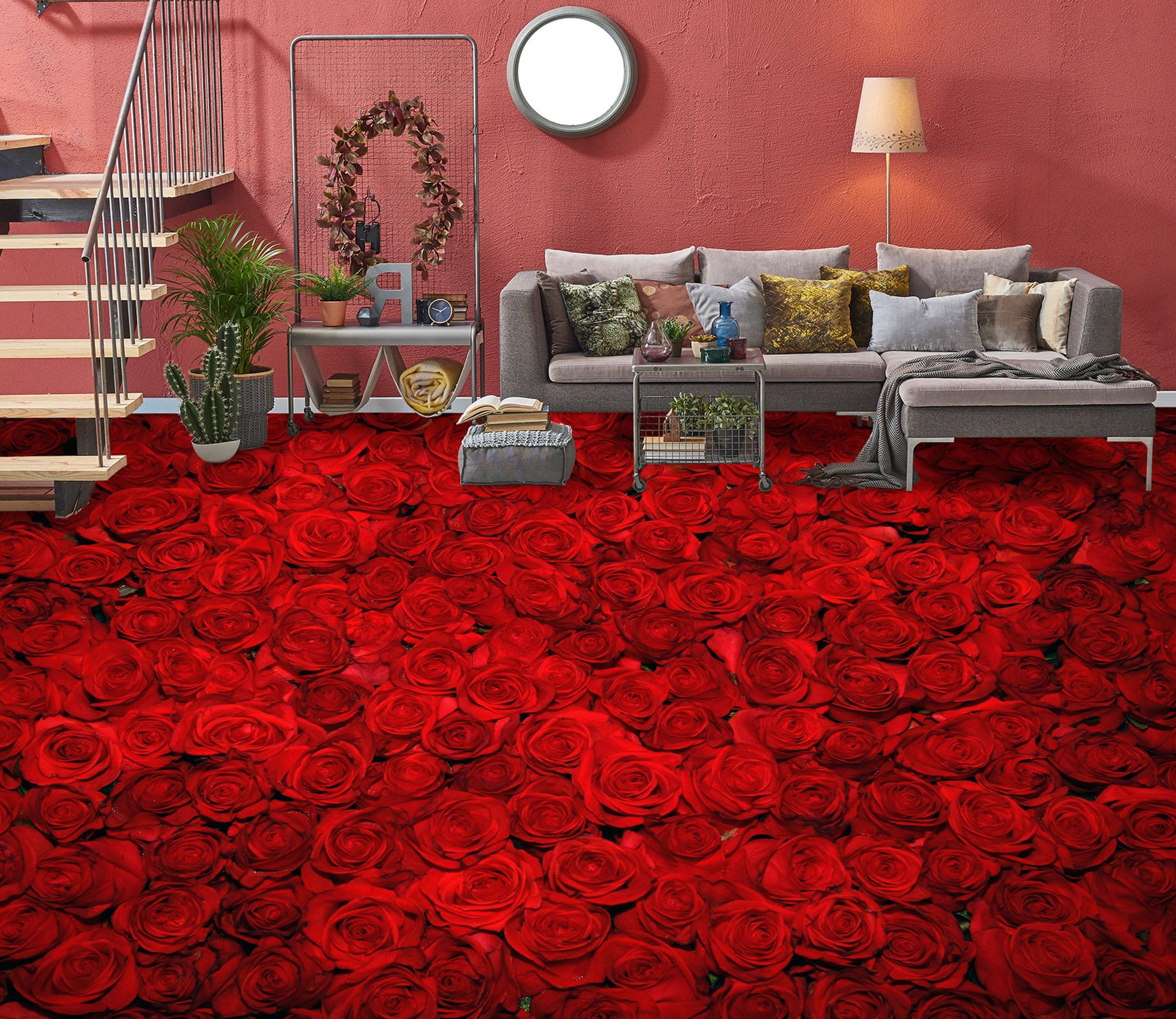 3D Dense Crimson Roses 299 Floor Mural  Wallpaper Murals Rug & Mat Print Epoxy waterproof bath floor
