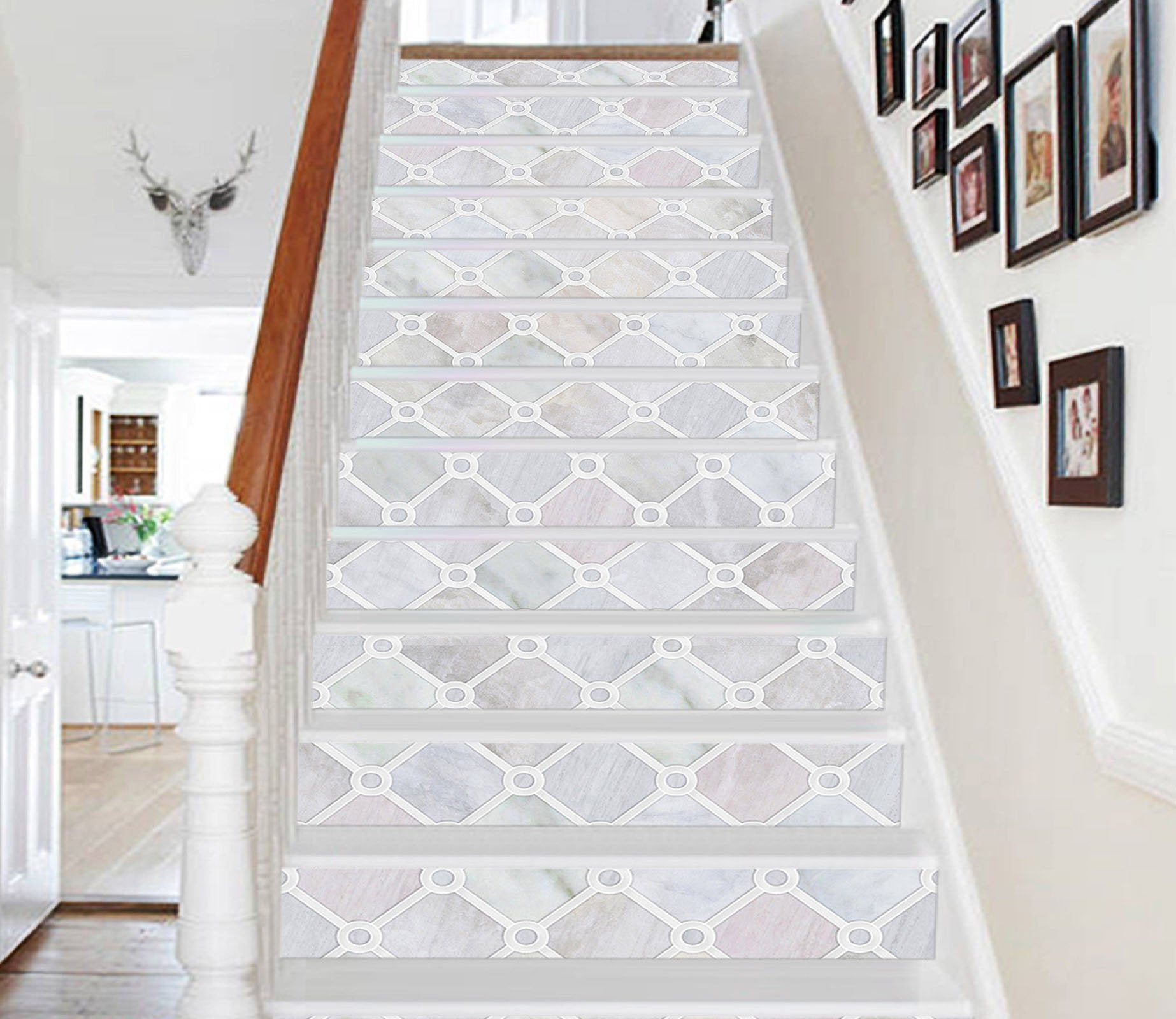 3D Elegant Grid 8547 Marble Tile Texture Stair Risers Wallpaper AJ Wallpaper 