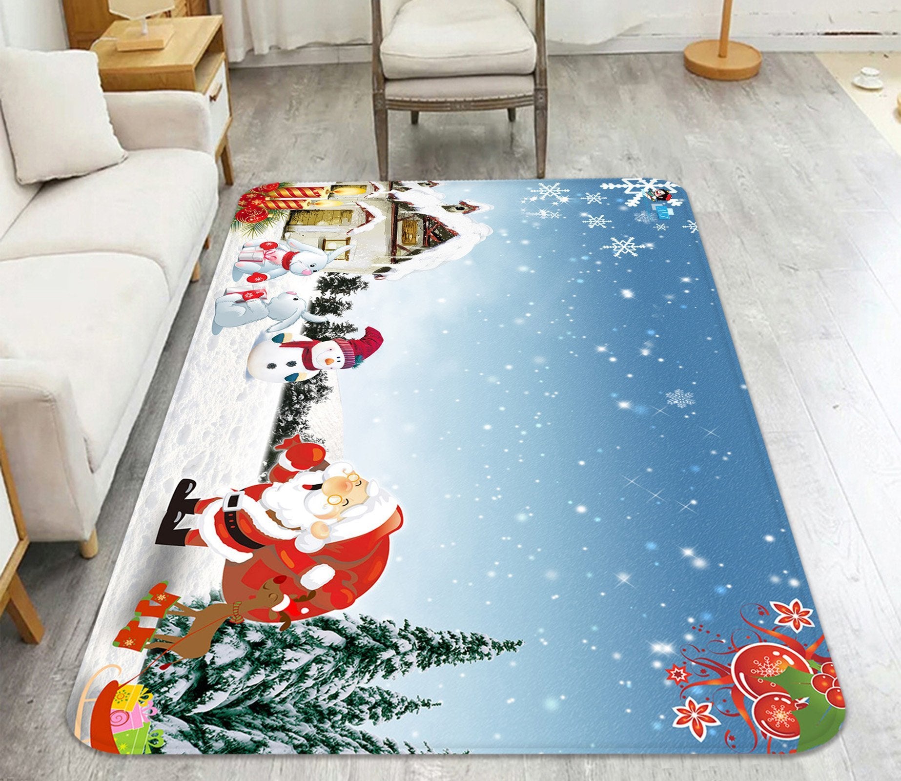 3D Snowflake Rabbit Deer 042 Non Slip Rug Mat Mat AJ Creativity Home 