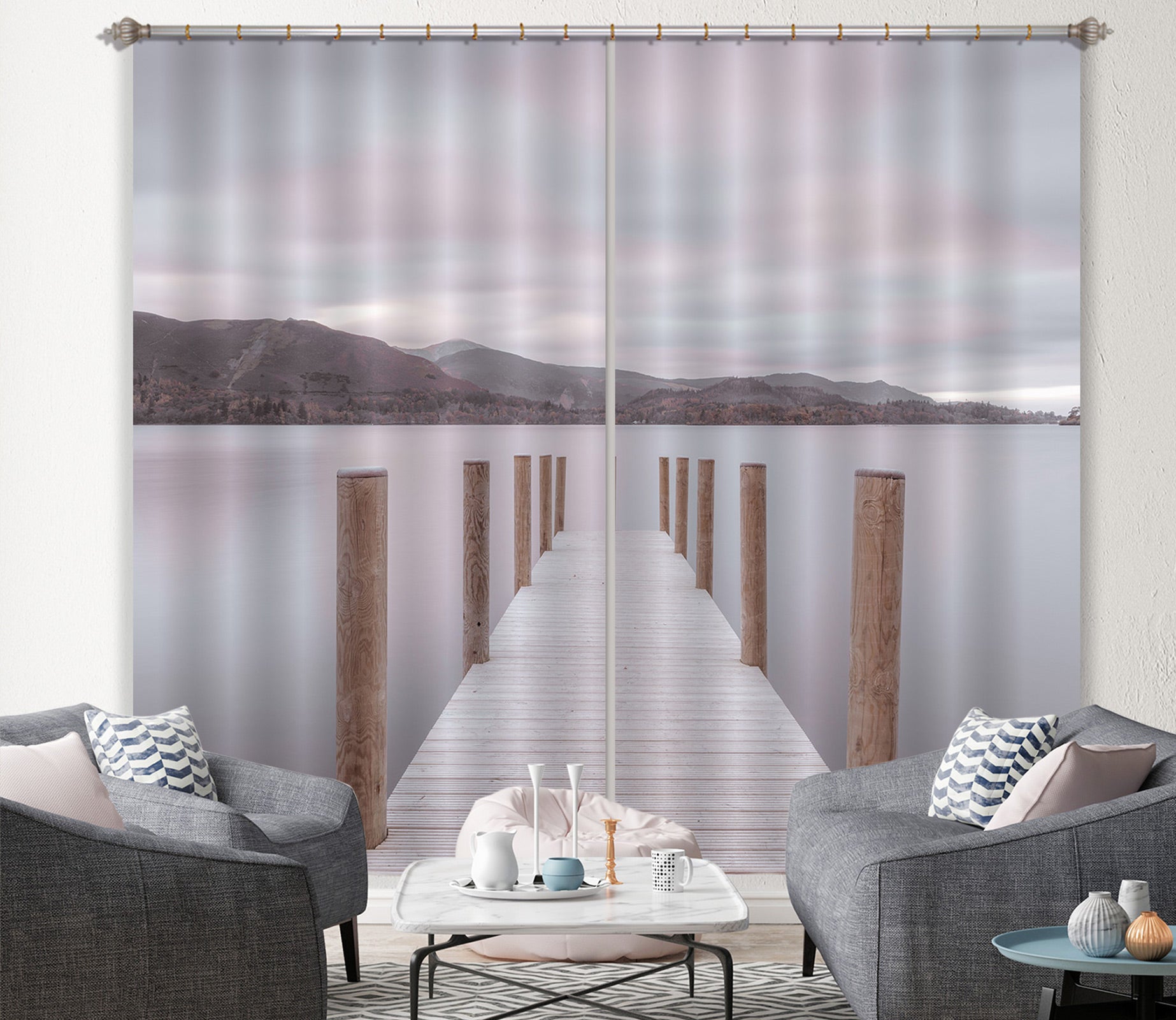 3D Lakeside Pier 070 Assaf Frank Curtain Curtains Drapes