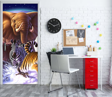 3D Elephant Zebra Tiger 112162 Jerry LoFaro Door Mural