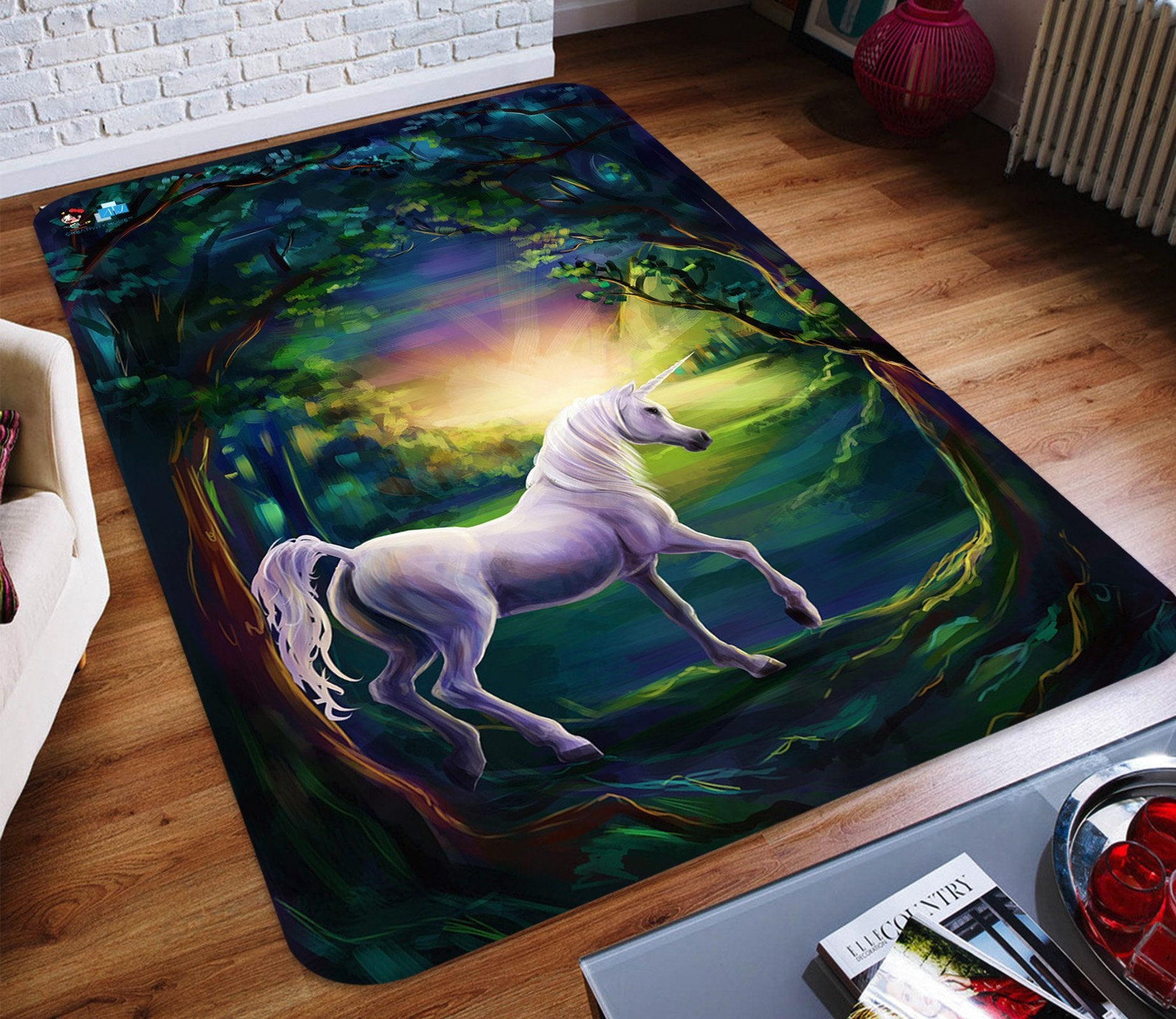 3D Tree Hole Unicorn 91 Non Slip Rug Mat Mat AJ Creativity Home 