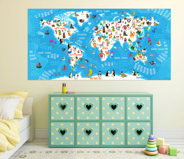 3D Animal Picture 239 World Map Wall Sticker