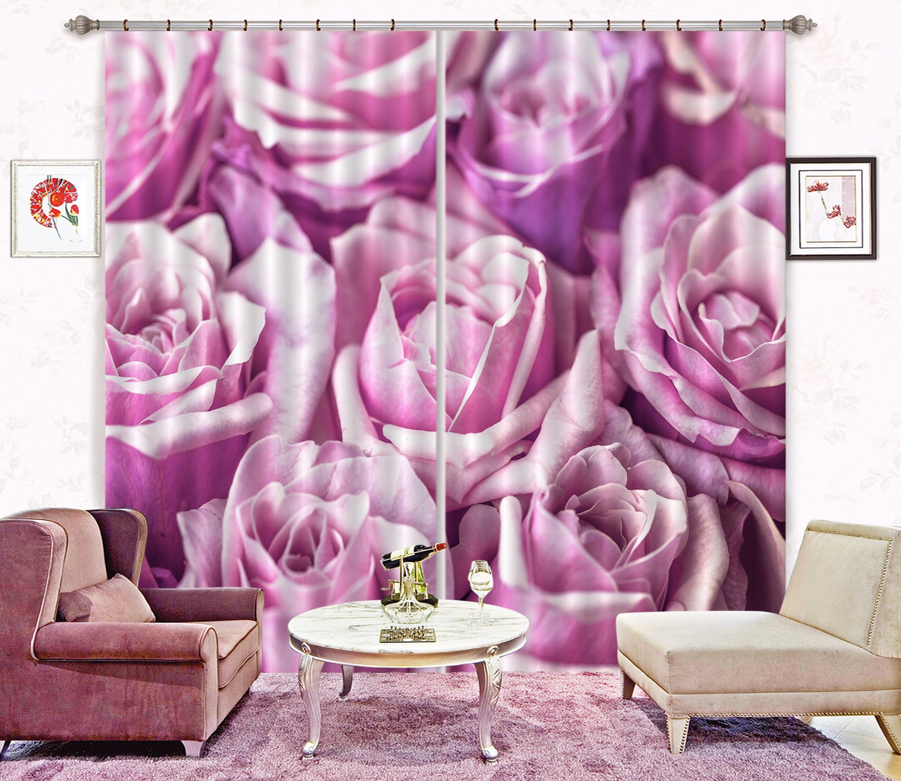 3D Purple Rose 004 Assaf Frank Curtain Curtains Drapes