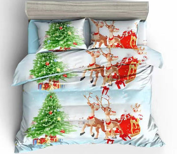3D Tree Sleigh Deer 32096 Christmas Quilt Duvet Cover Xmas Bed Pillowcases
