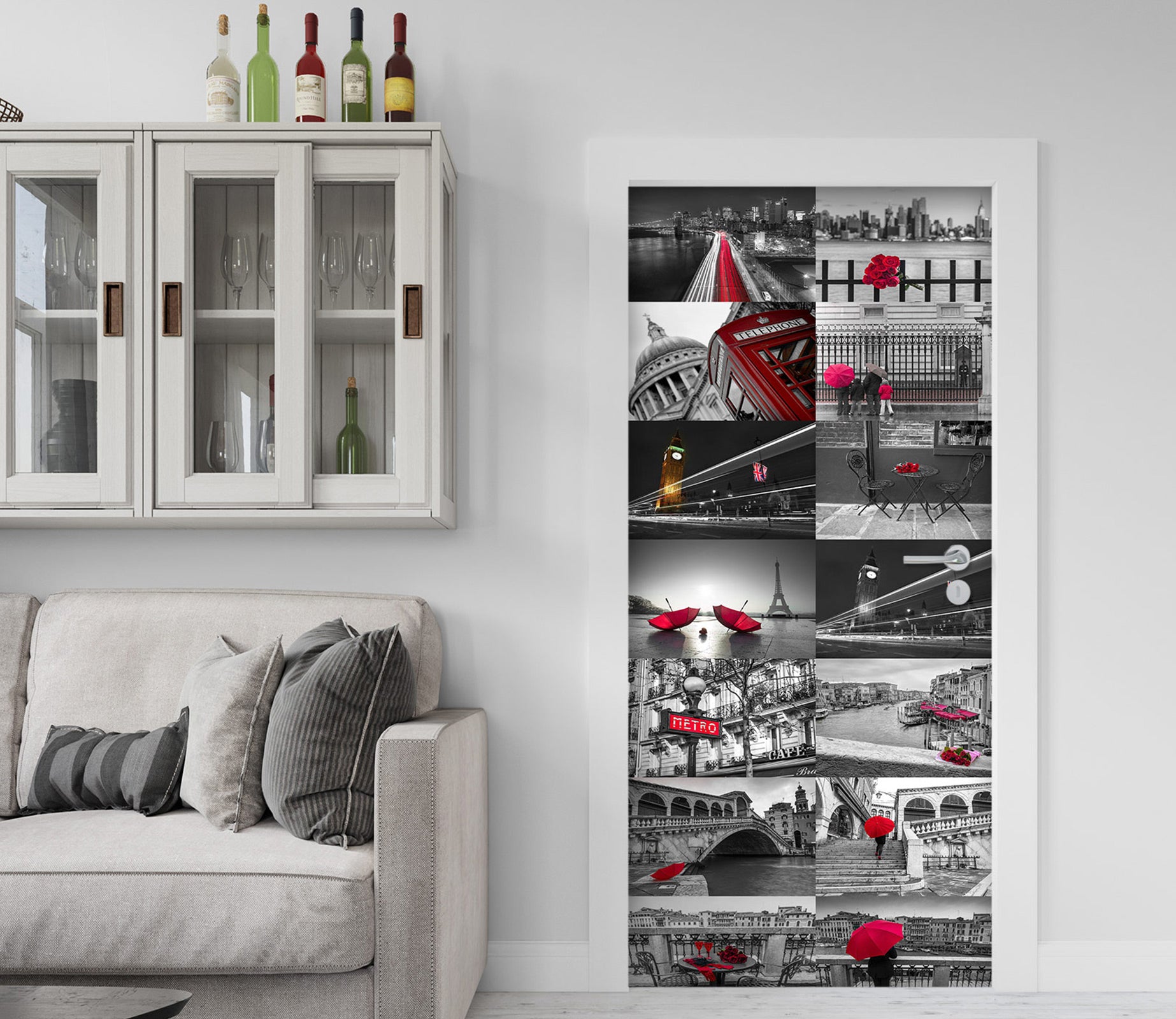 3D Red Umbrella Street Sign Boat 106209 Assaf Frank Door Mural