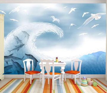 3D Wave Dolphin 532 Wall Murals Wallpaper AJ Wallpaper 2 