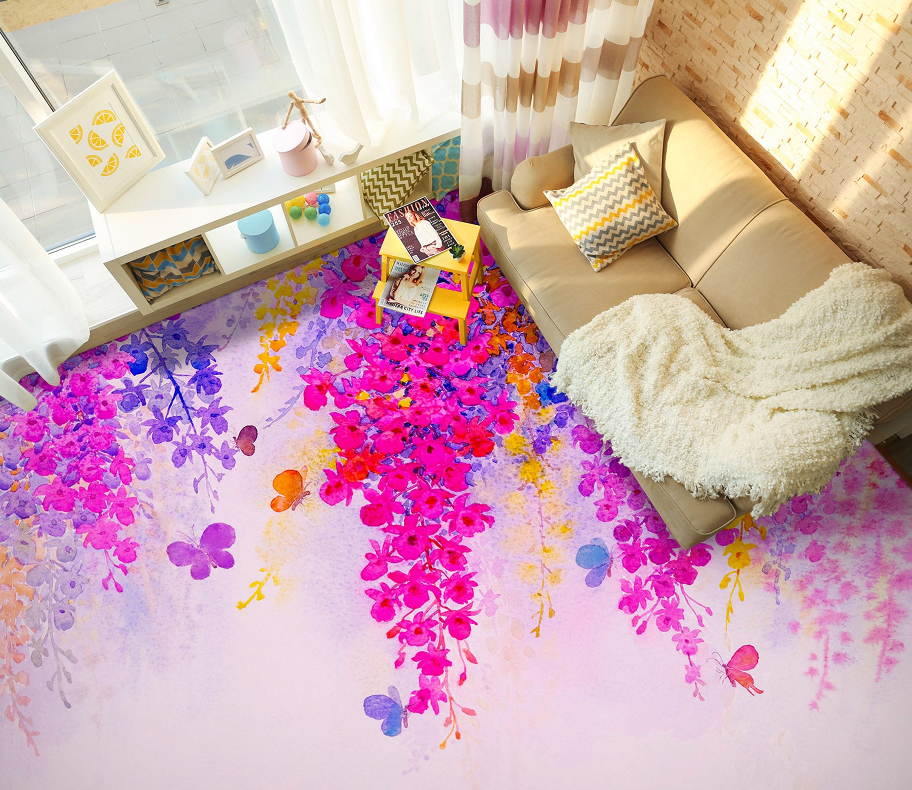 3D Dark Pink Flower Bunch 1232 Floor Mural  Wallpaper Murals Self-Adhesive Removable Print Epoxy