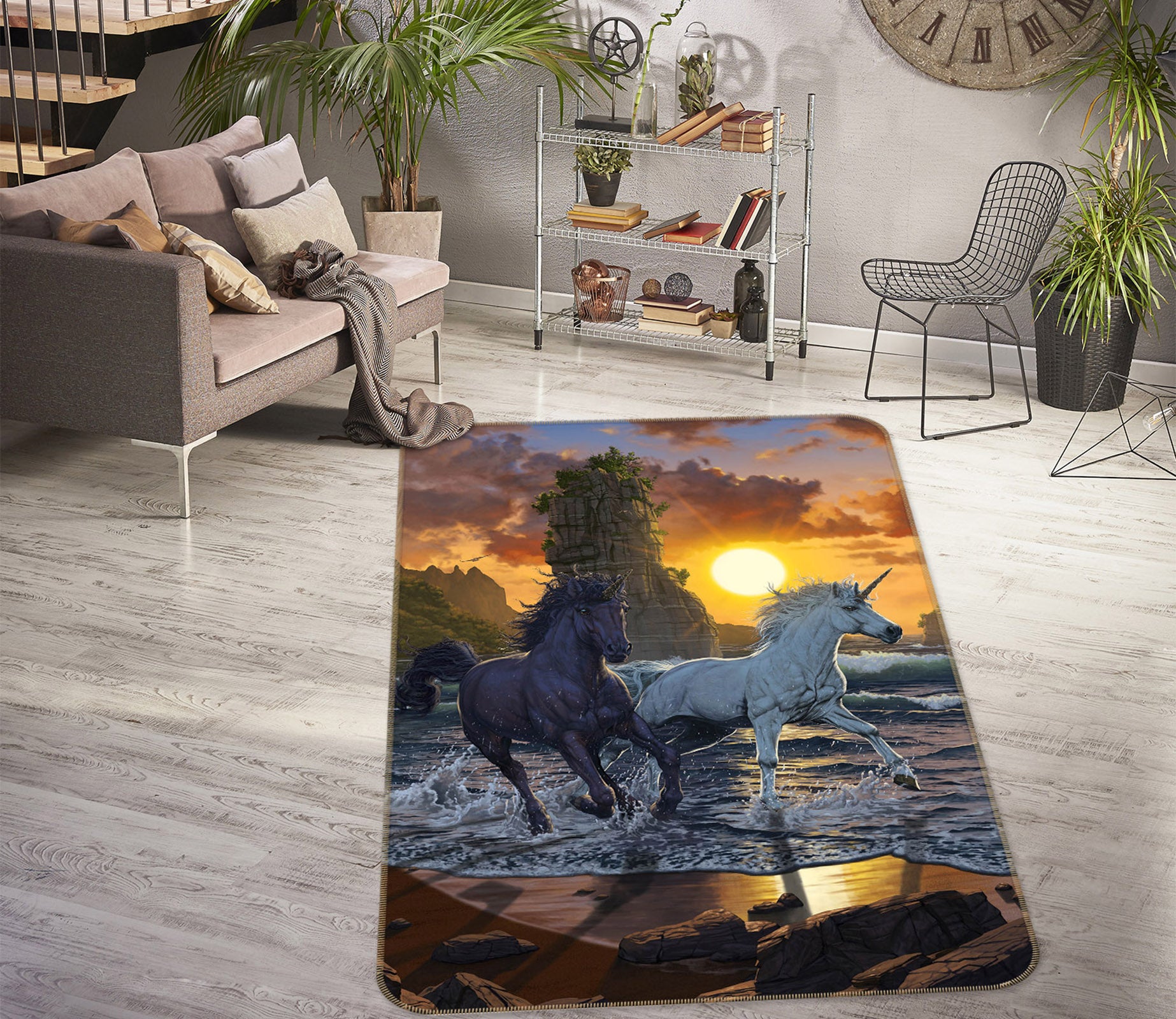 3D Unicorns In Sunset 1082 Vincent Hie Rug Non Slip Rug Mat