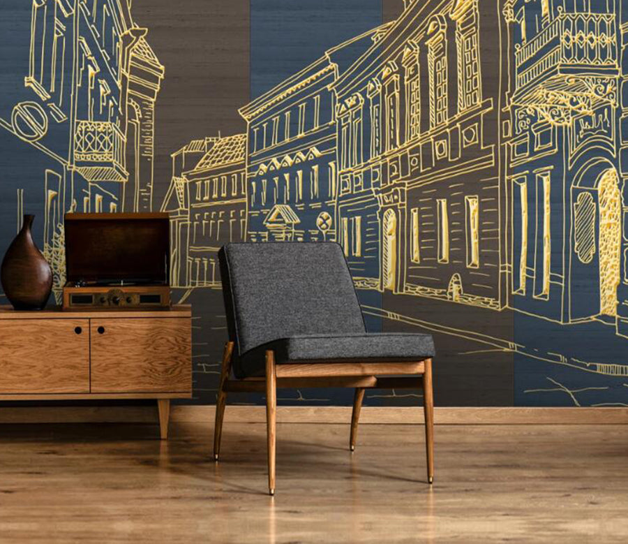 3D Golden Building 136 Wall Murals