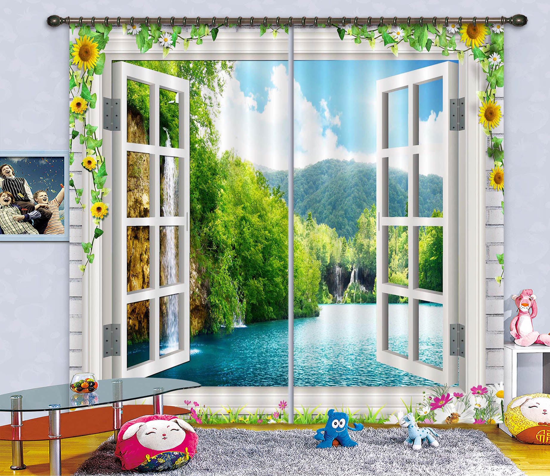 3D Landscape Lake 856 Curtains Drapes