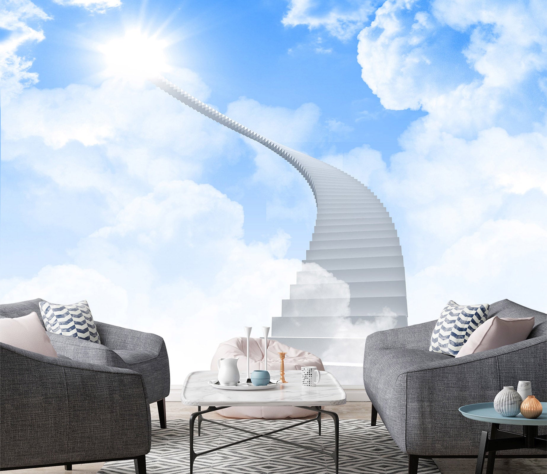 3D Blue Sky White Clouds 1466 Wall Murals