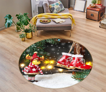 3D Deer Shoe Snow 55259 Christmas Round Non Slip Rug Mat Xmas