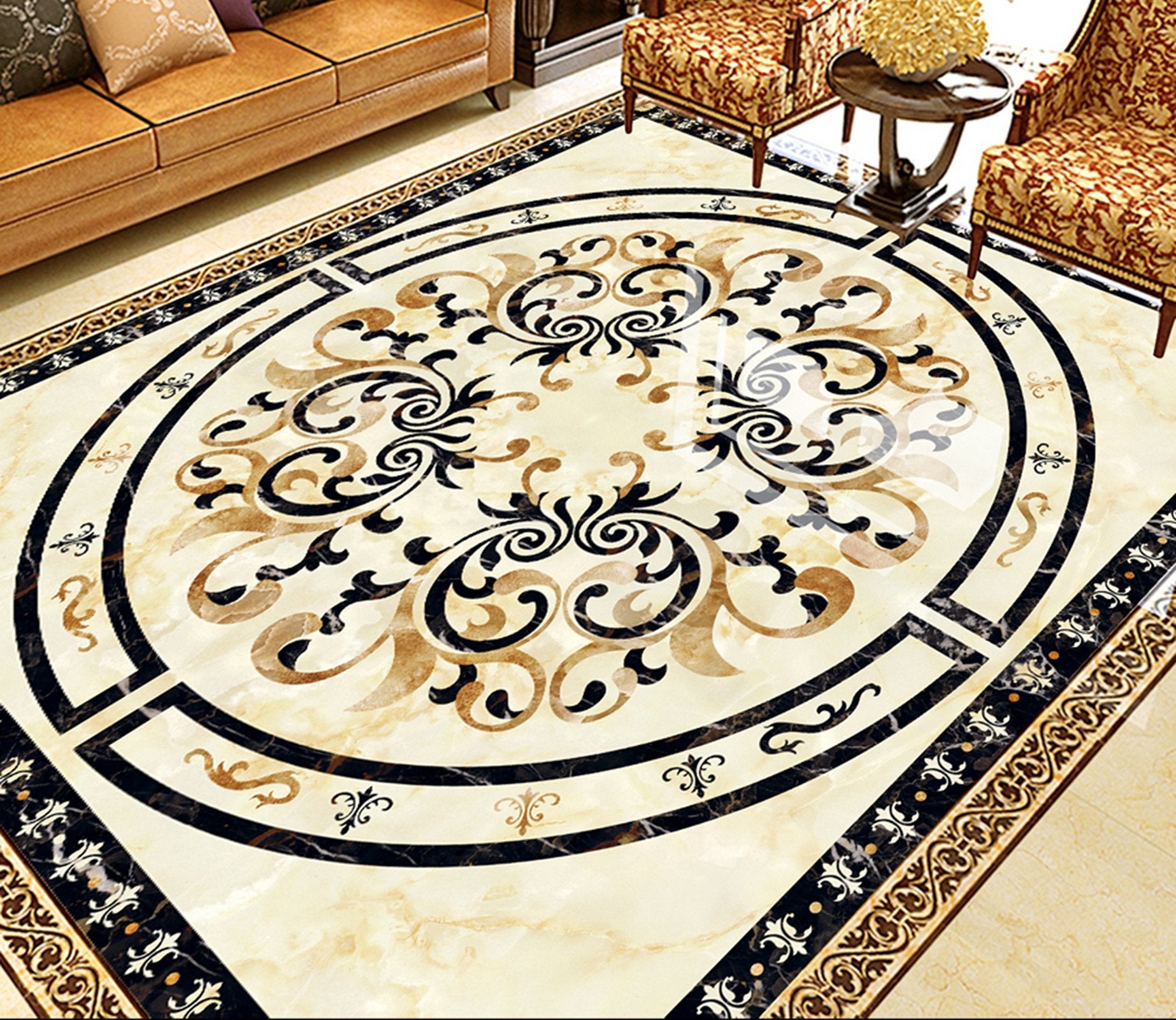 3D Round Black Pattern WG357 Floor Mural Wallpaper AJ Wallpaper 2 