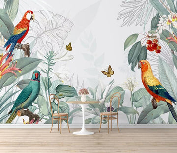 3D Bird Green Leaf WC49 Wall Murals Wallpaper AJ Wallpaper 2 